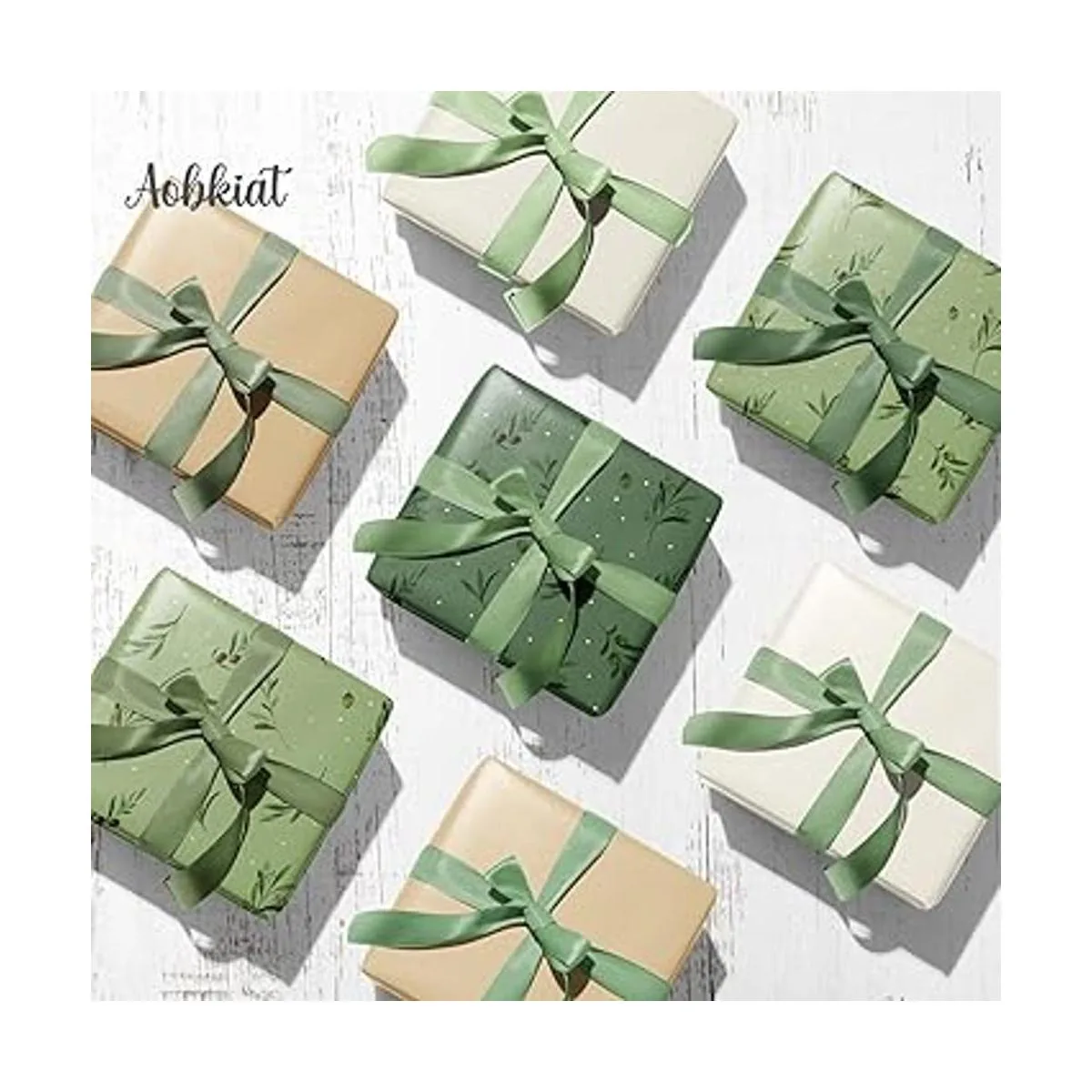 Aobkiat 24 piezas de papel de regalo verde marrón papel_6
