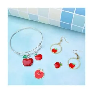 20 dijes colgantes de manzana roja de aleación esmaltada_5