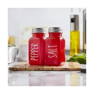 Glass Salt and Pepper Shakers Set Red Farmhouse Kitchen_5