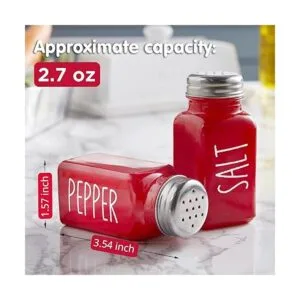 Glass Salt and Pepper Shakers Set Red Farmhouse Kitchen_3