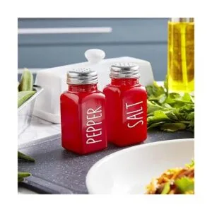 Glass Salt and Pepper Shakers Set Red Farmhouse Kitchen_2