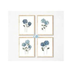 Arte de pared en lienzo floral de hortensias de flor azul_2