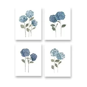 Arte de pared en lienzo floral de hortensias de flor azul_1