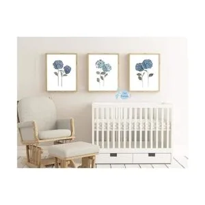 Arte de pared en lienzo floral de hortensias de flor azul_3