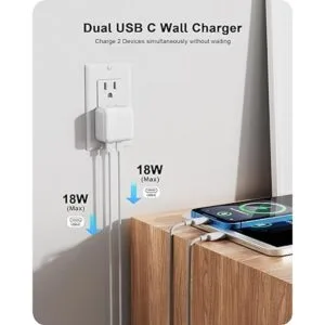 VHBW Cargador de pared doble USB C para iPhone 14 PD 3.0_2