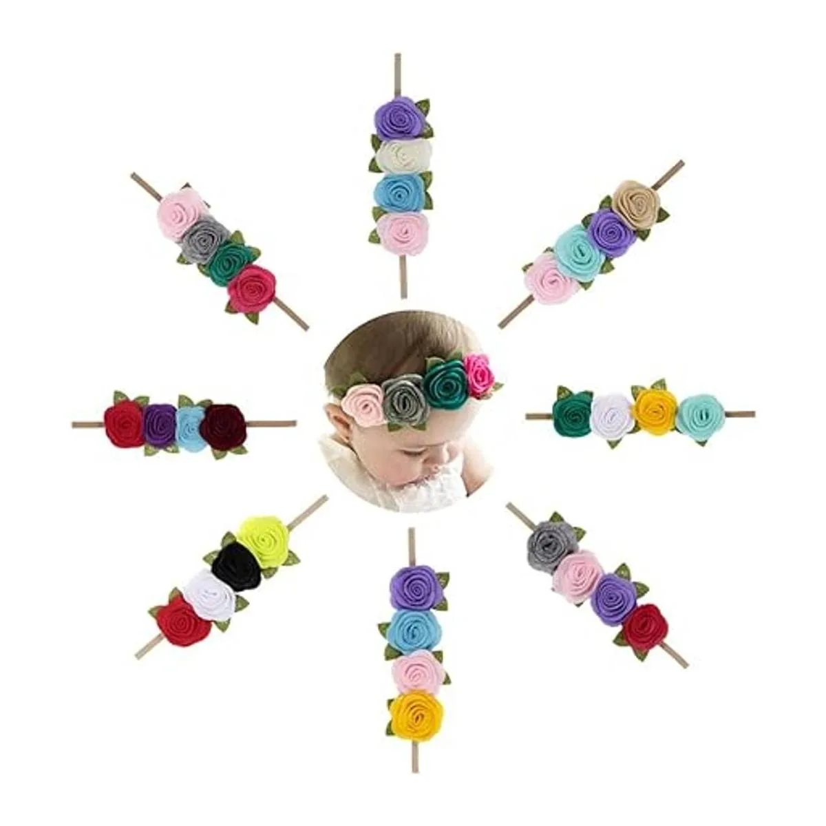 JKJF 20 piezas de roseta de fieltro con hojas de flores de_4