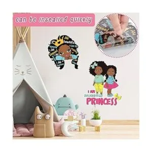 Calcomanía de pared con cita inspiradora para niña negra_3