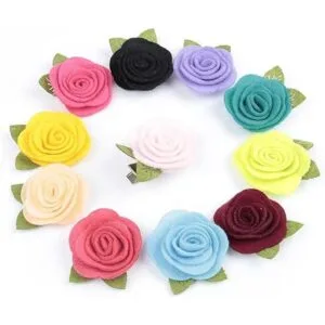 JKJF 20 piezas de roseta de fieltro con hojas de flores de_6