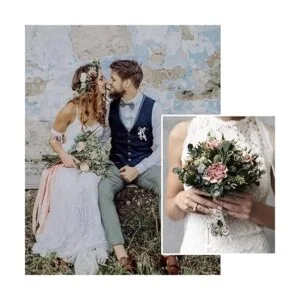 URROMA Ramo de boda con lazo 2 dijes de fotos_7