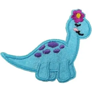 Parche bordado con diseño de dinosaurio azul_1