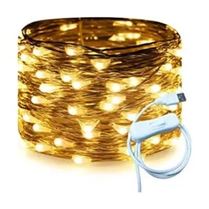 RUICHEN Cable plateado de 33 pies 100 luces LED USB con_1