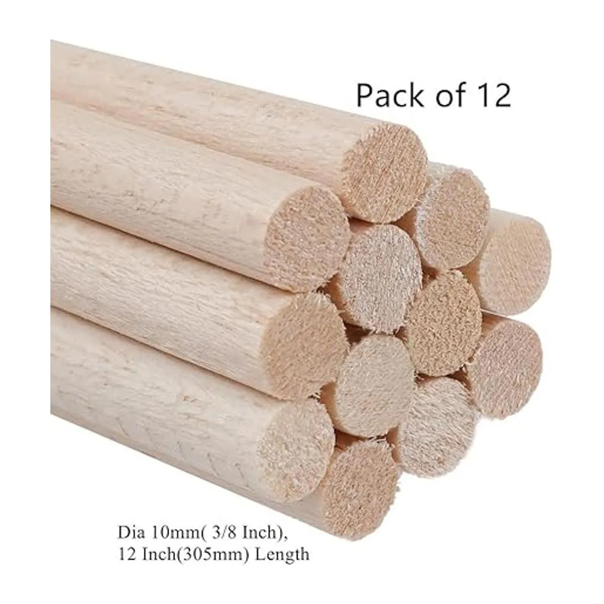 Paquete de 12 varillas redondas de madera de 38 x 38 x_2