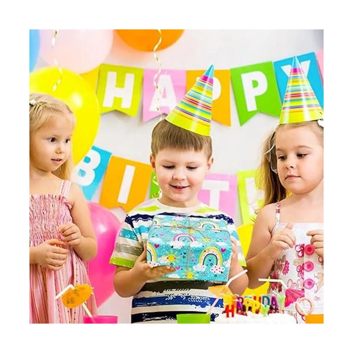 Papel de regalo de cumpleaños arco iris 6 hojas de papel_6