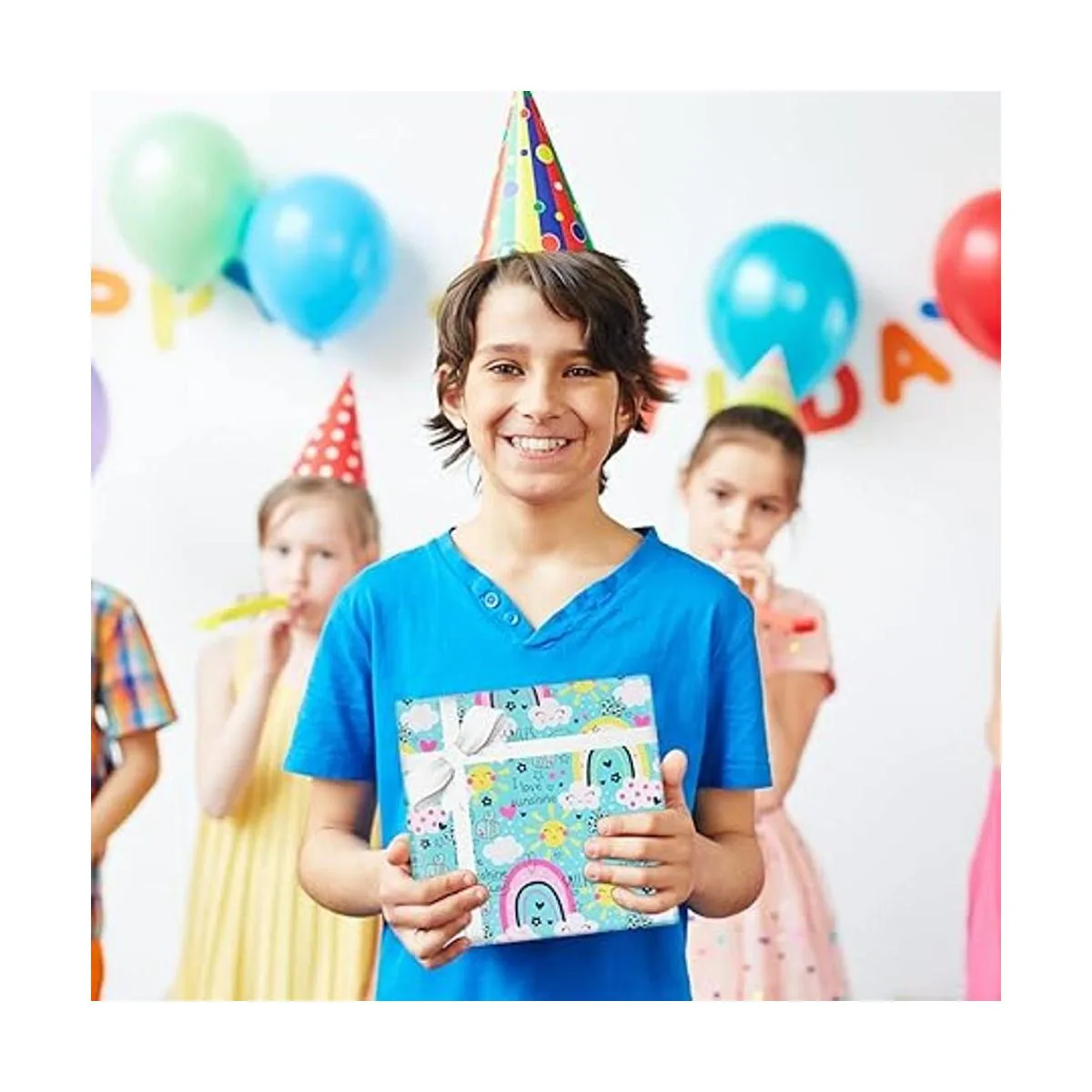 Papel de regalo de cumpleaños arco iris 6 hojas de papel_7