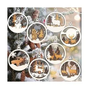 8 piezas de adornos de madera de Navidad adornos de_1