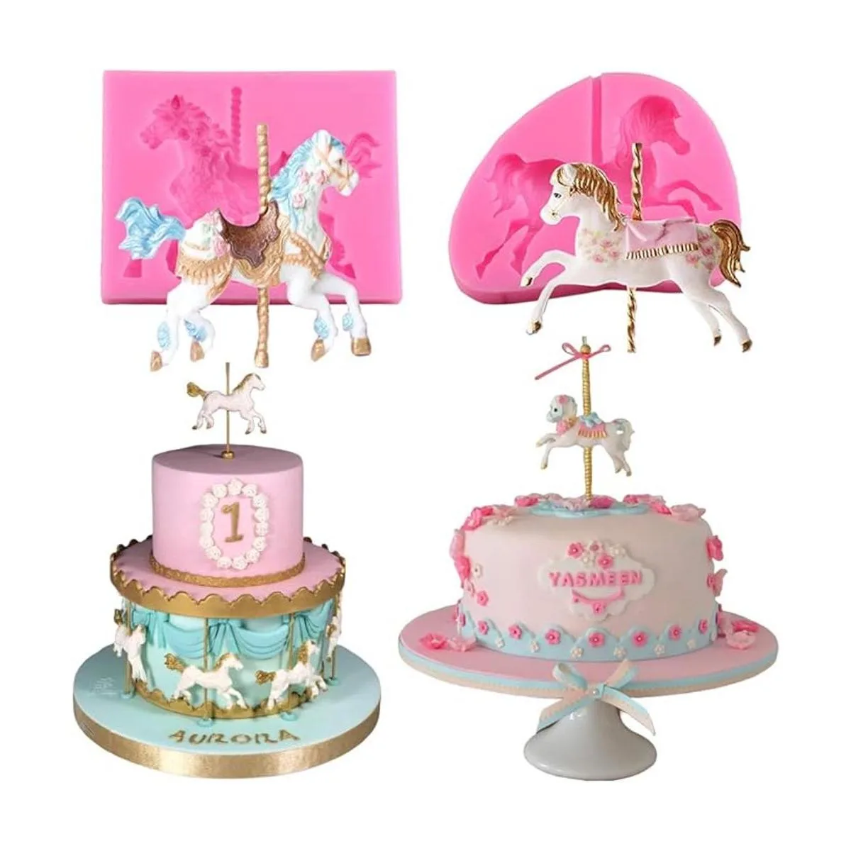 2 moldes de silicona para tartas de carrusel de caballo de_1