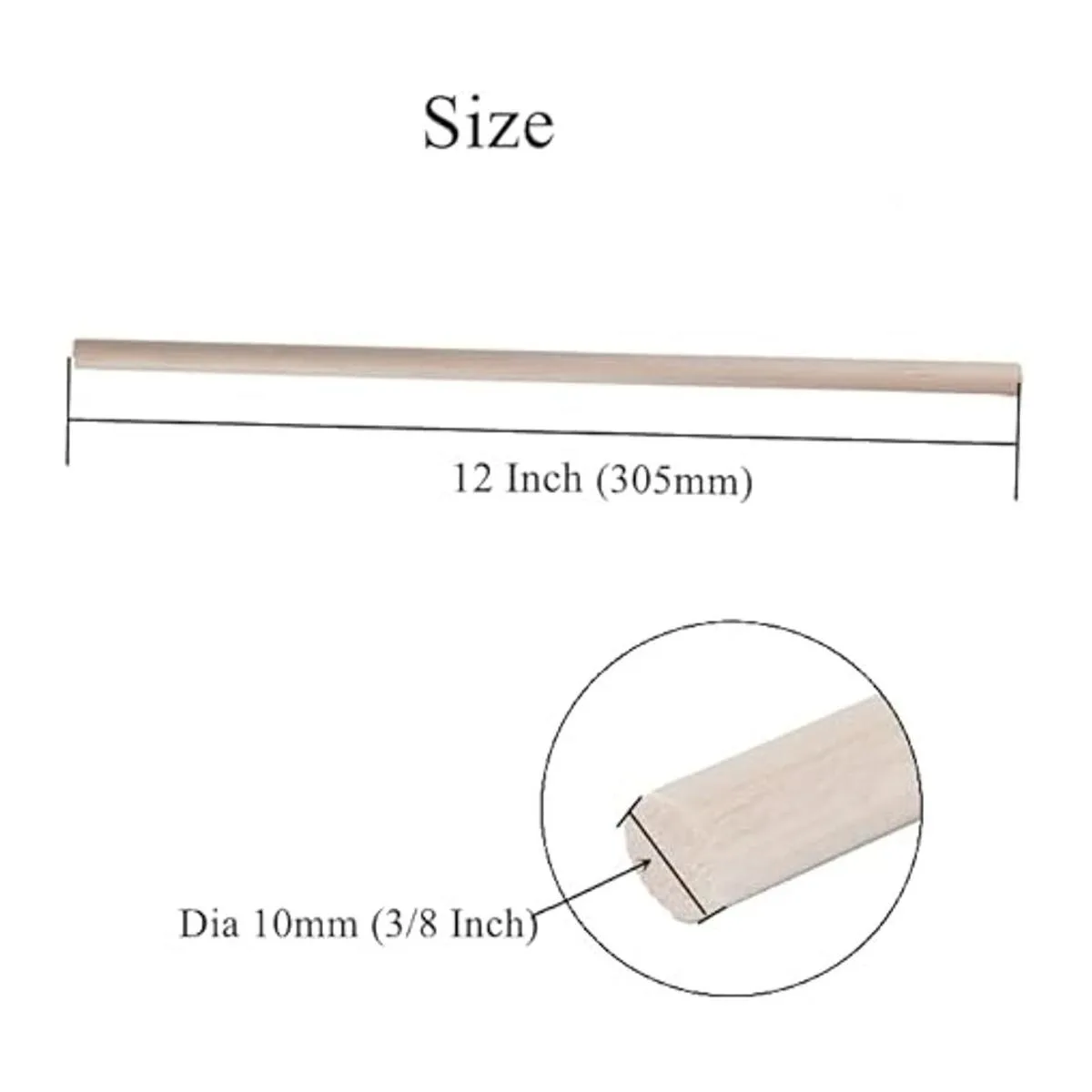 Paquete de 12 varillas redondas de madera de 38 x 38 x_3