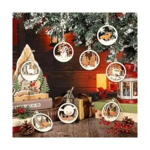 8 piezas de adornos de madera de Navidad adornos de_2