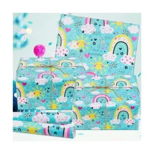 Papel de regalo de cumpleaños arco iris 6 hojas de papel_3