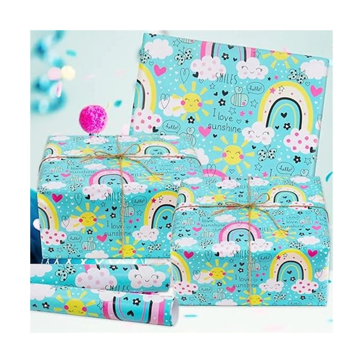 Papel de regalo de cumpleaños arco iris 6 hojas de papel_3