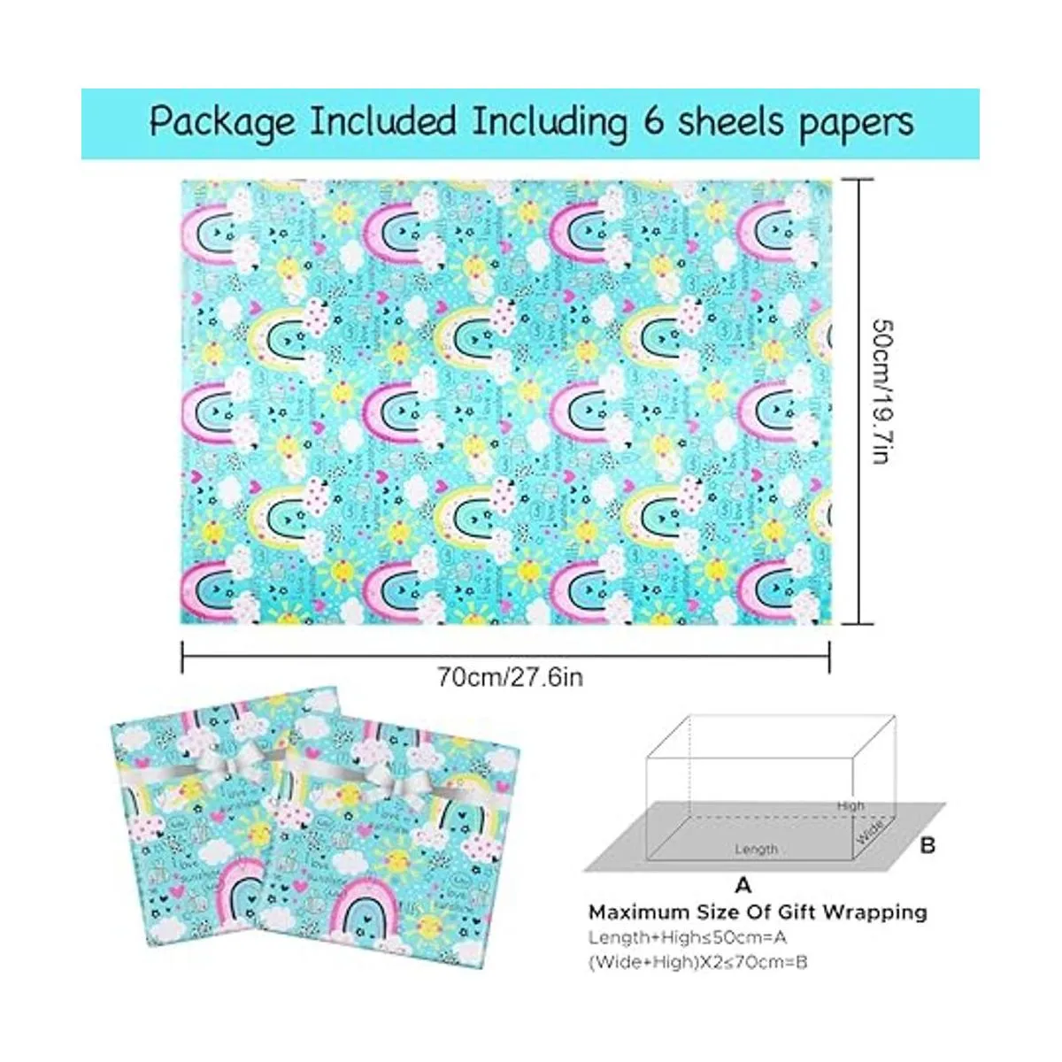 Papel de regalo de cumpleaños arco iris 6 hojas de papel_2