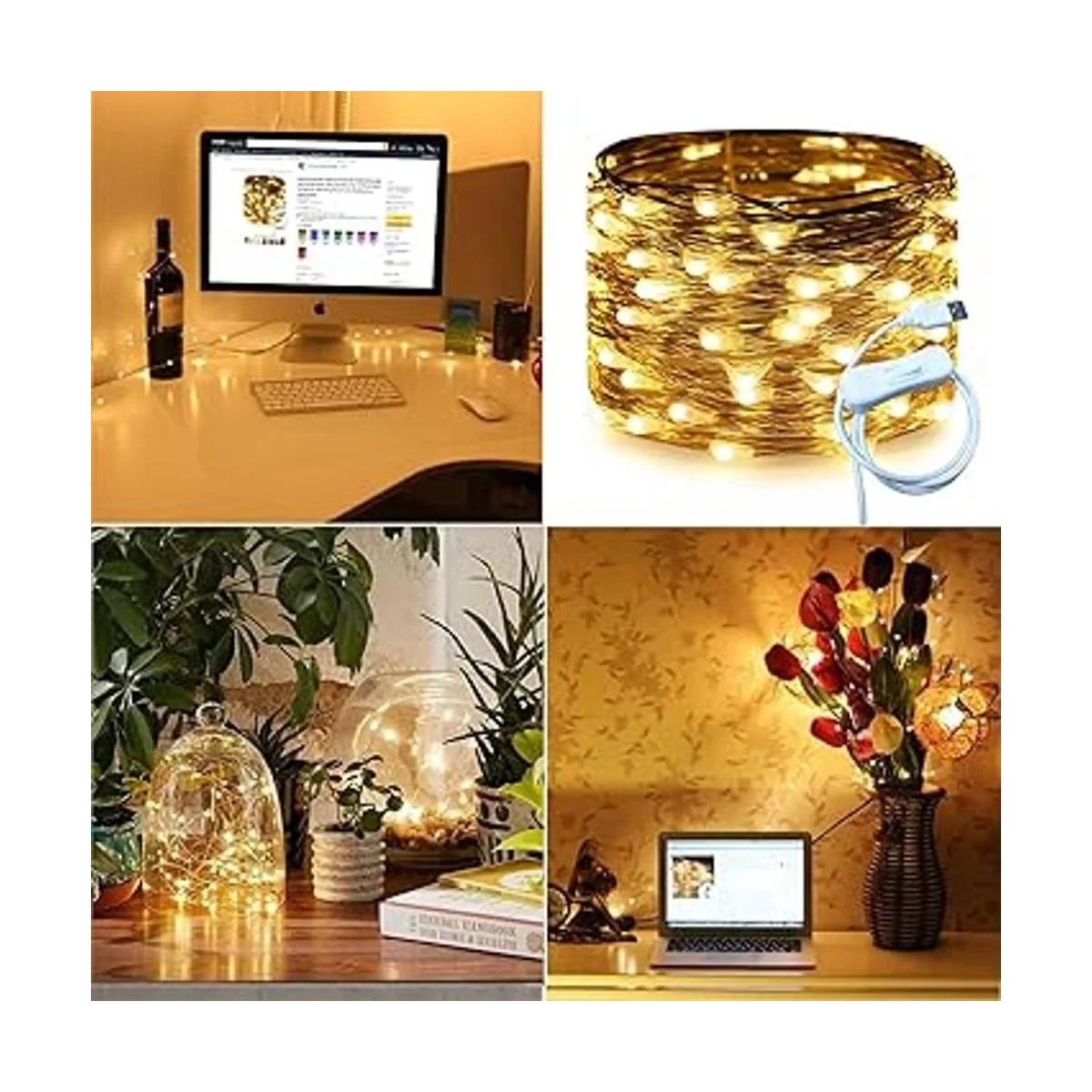 RUICHEN Cable plateado de 33 pies 100 luces LED USB con_6