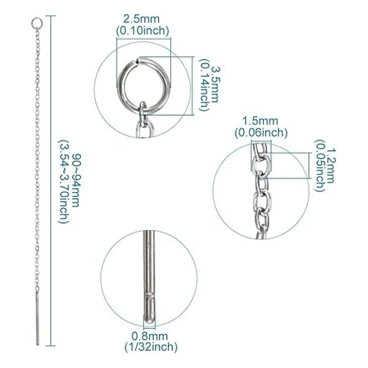 Kissitty Pendientes largos de hilo para orejas Acero_6
