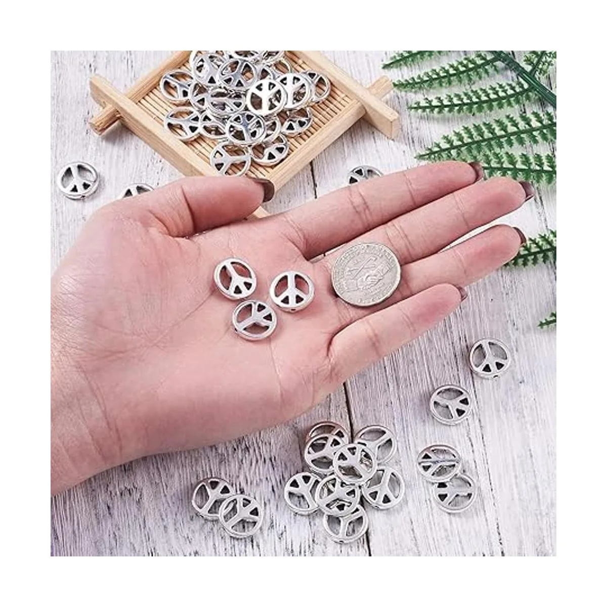 KISSITTY 50 cuentas espaciadoras de plata envejecida de_4