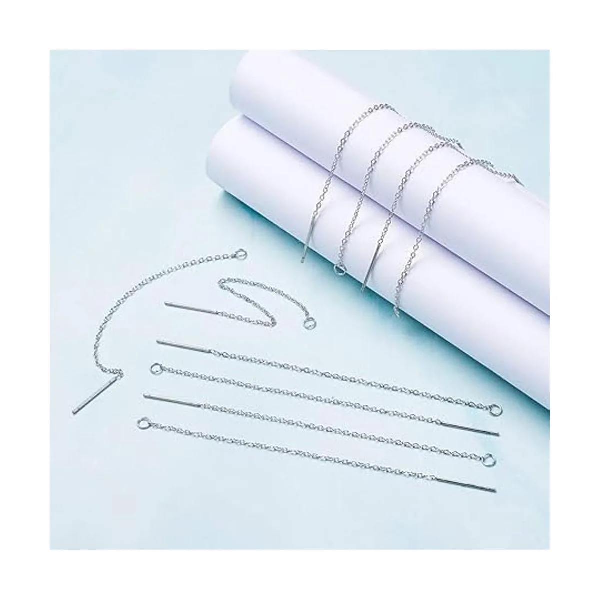 Kissitty Pendientes largos de hilo para orejas Acero_3