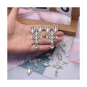 20 colgantes de cruz y centro de aleación de plata_4