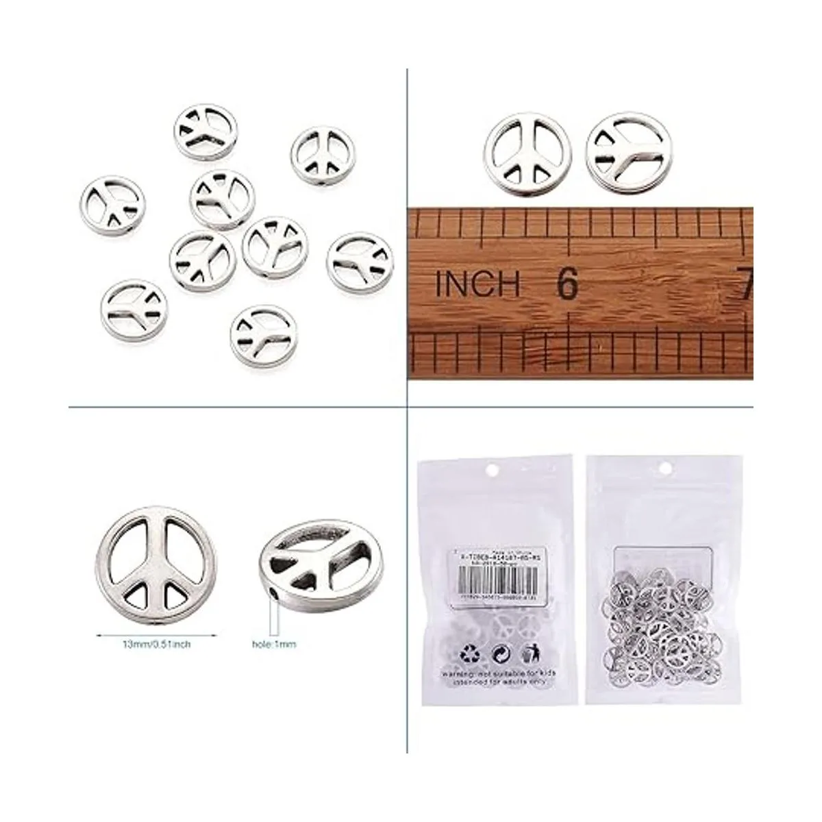 KISSITTY 50 cuentas espaciadoras de plata envejecida de_6