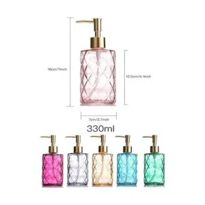 Dispensador de loción de vidrio rosa con bomba de plástico_2