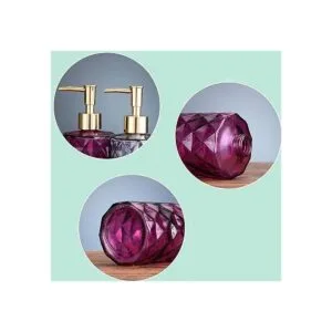 Dispensador de loción de vidrio rosa con bomba de plástico_6