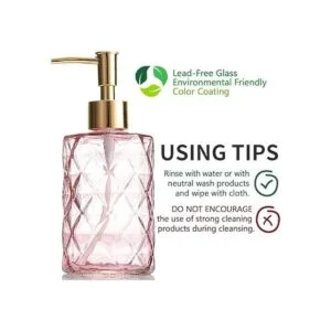Dispensador de loción de vidrio rosa con bomba de plástico_3