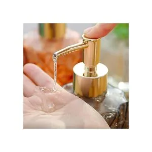 Dispensador de loción de vidrio rosa con bomba de plástico_4