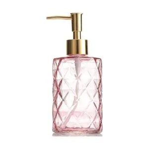 Dispensador de loción de vidrio rosa con bomba de plástico_1