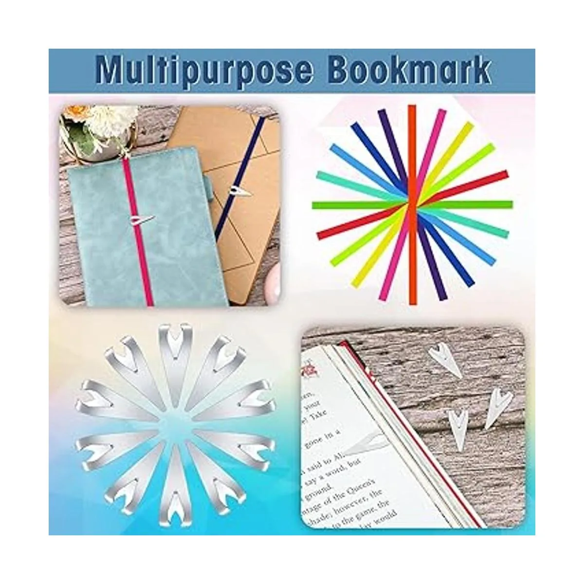 20 marcadores elásticos de acero inoxidable para libros de_3