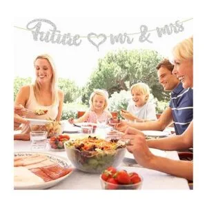 Future Mr Mrs Banner Letrero plateado con purpurina_6