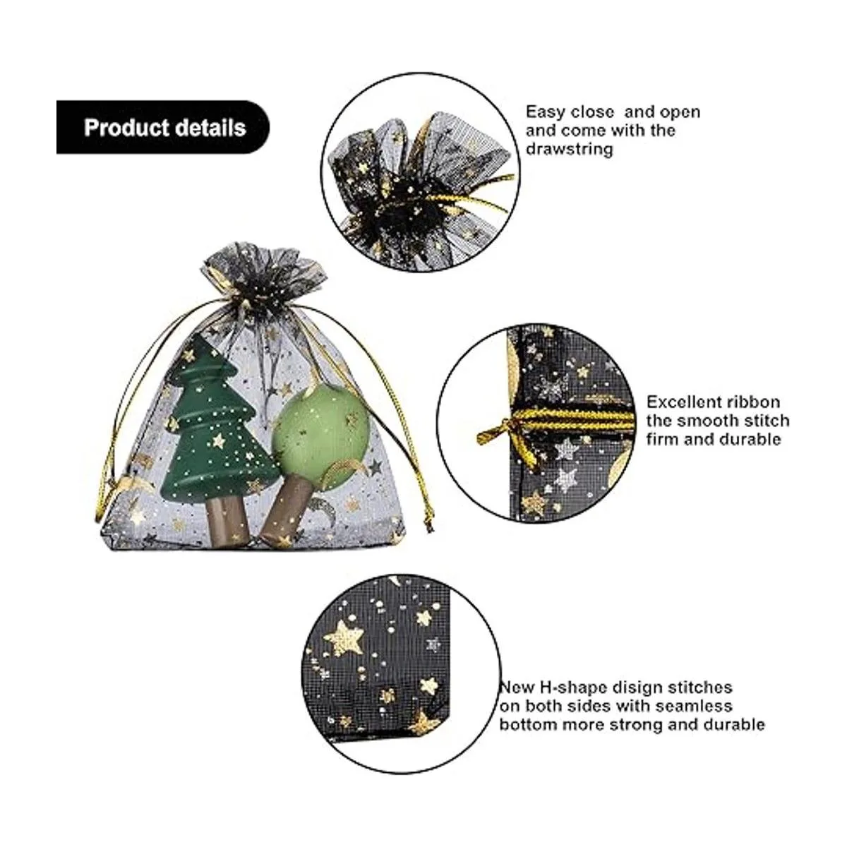 100 bolsas de organza con estampado de estrellas y luna de_6