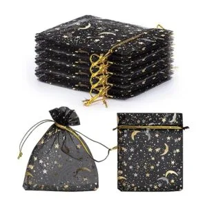 100 bolsas de organza con estampado de estrellas y luna de_3