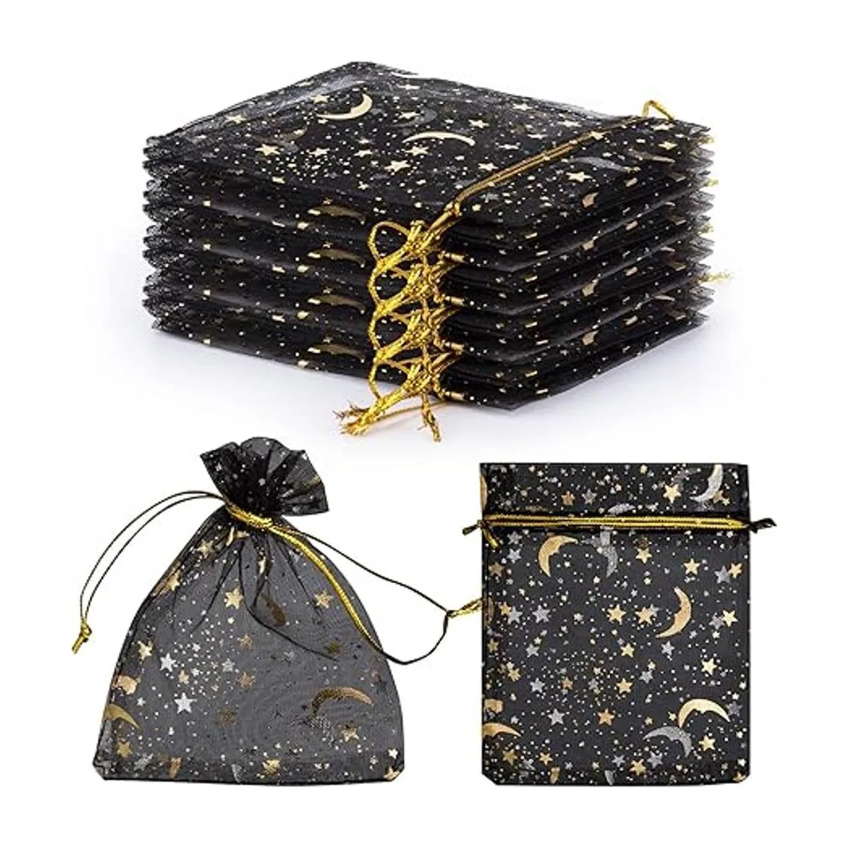 100 bolsas de organza con estampado de estrellas y luna de_3