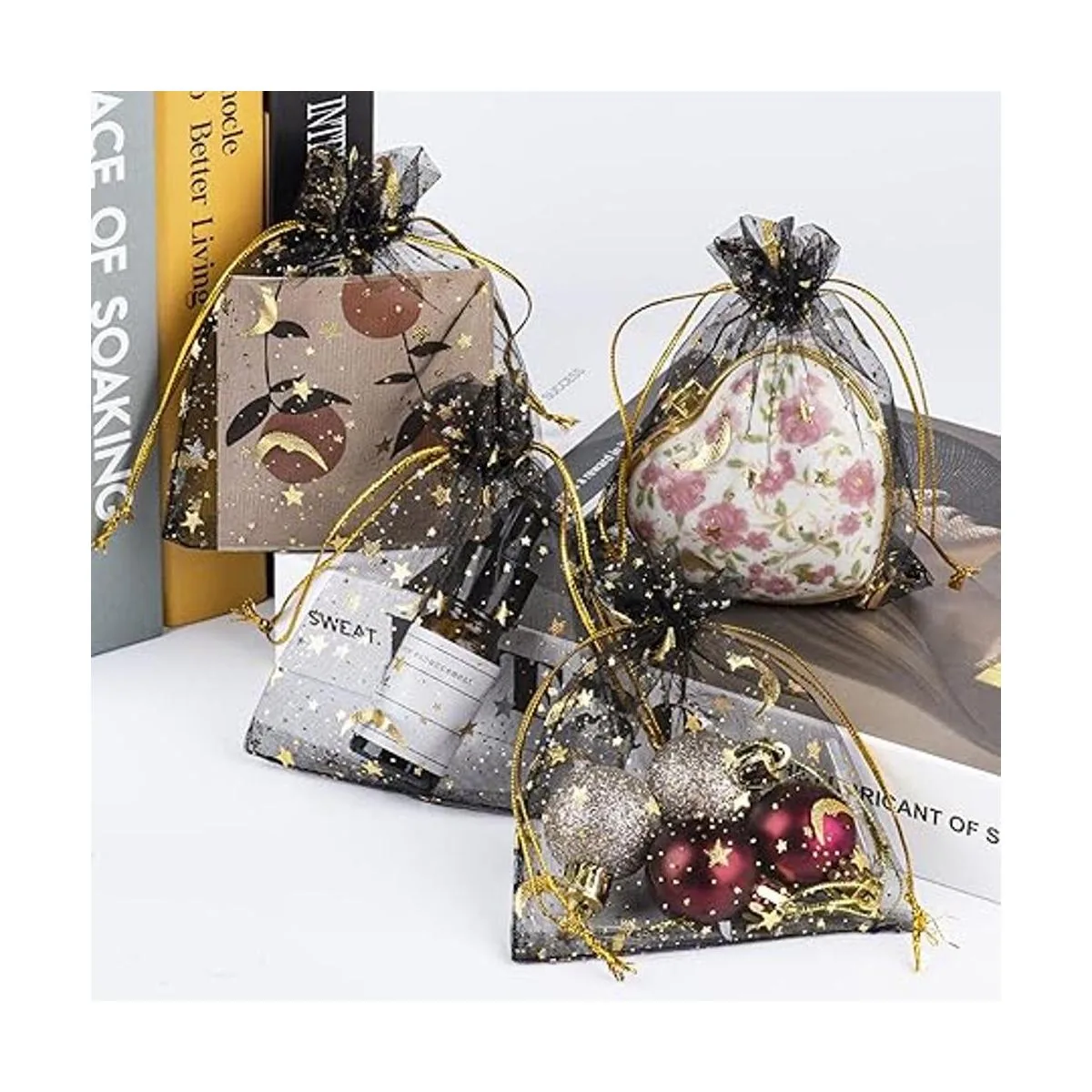 100 bolsas de organza con estampado de estrellas y luna de_7