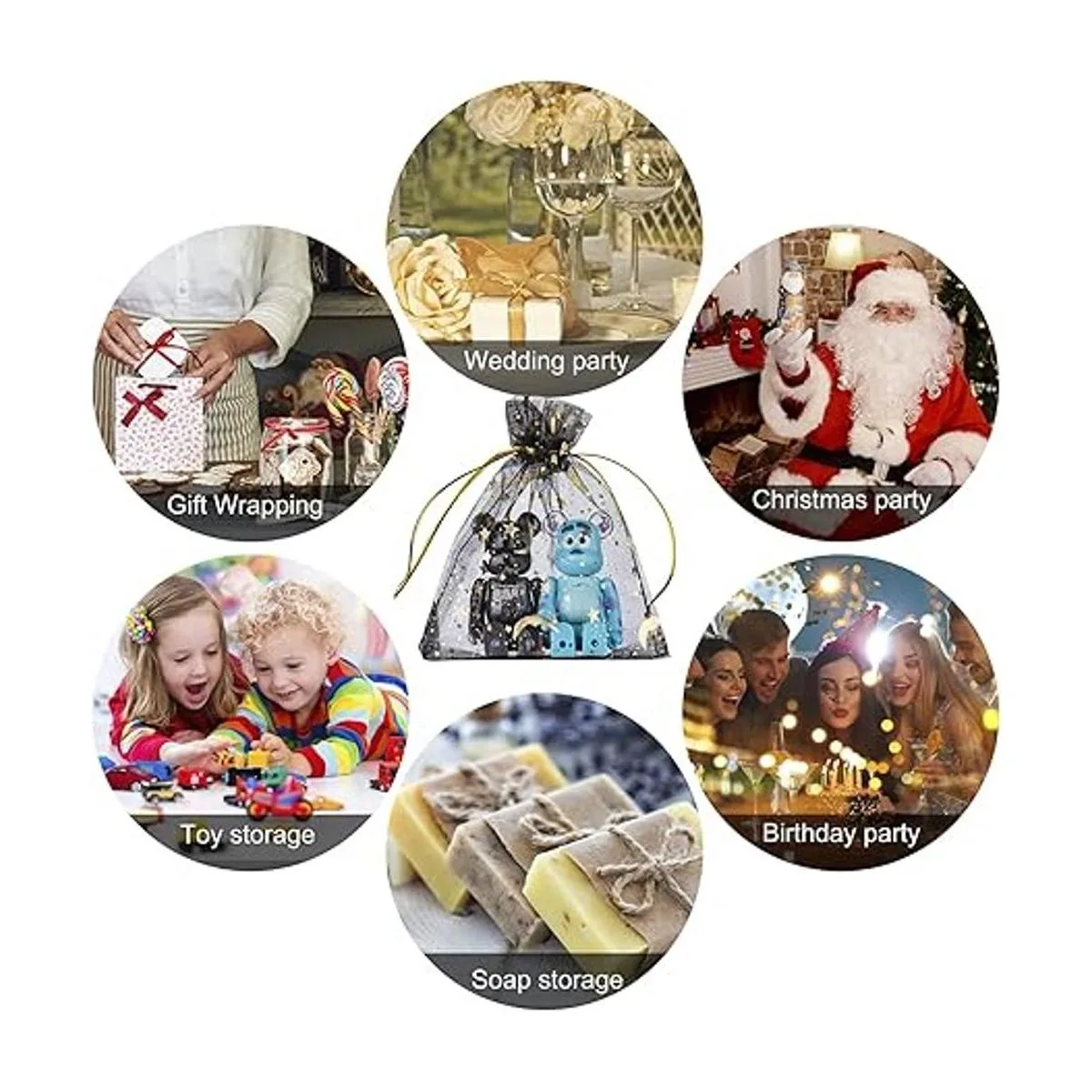 100 bolsas de organza con estampado de estrellas y luna de_4