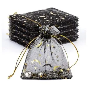 100 bolsas de organza con estampado de estrellas y luna de_1