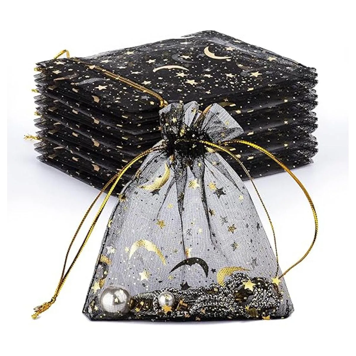 100 bolsas de organza con estampado de estrellas y luna de_1