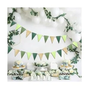 Cartel triangular verde dorado para decoración de fiesta_5