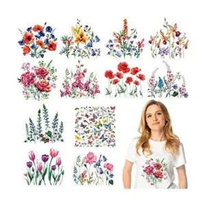 12 hojas de calcomanías para planchar con flores_1