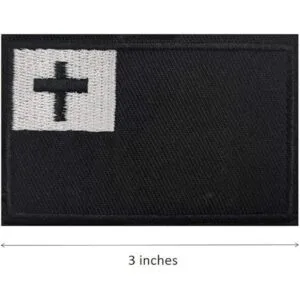 Parche bordado de la bandera cristiana en blanco y negro_2