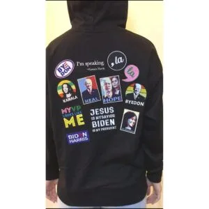 Parche bordado de la bandera cristiana en blanco y negro_4