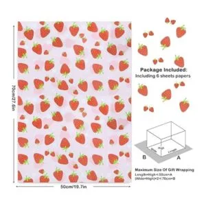 Papel de regalo de fresas para niñas y niños 6 hojas_3